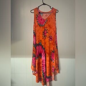 Vibrant Orange and Pink Tie-Dye Dress